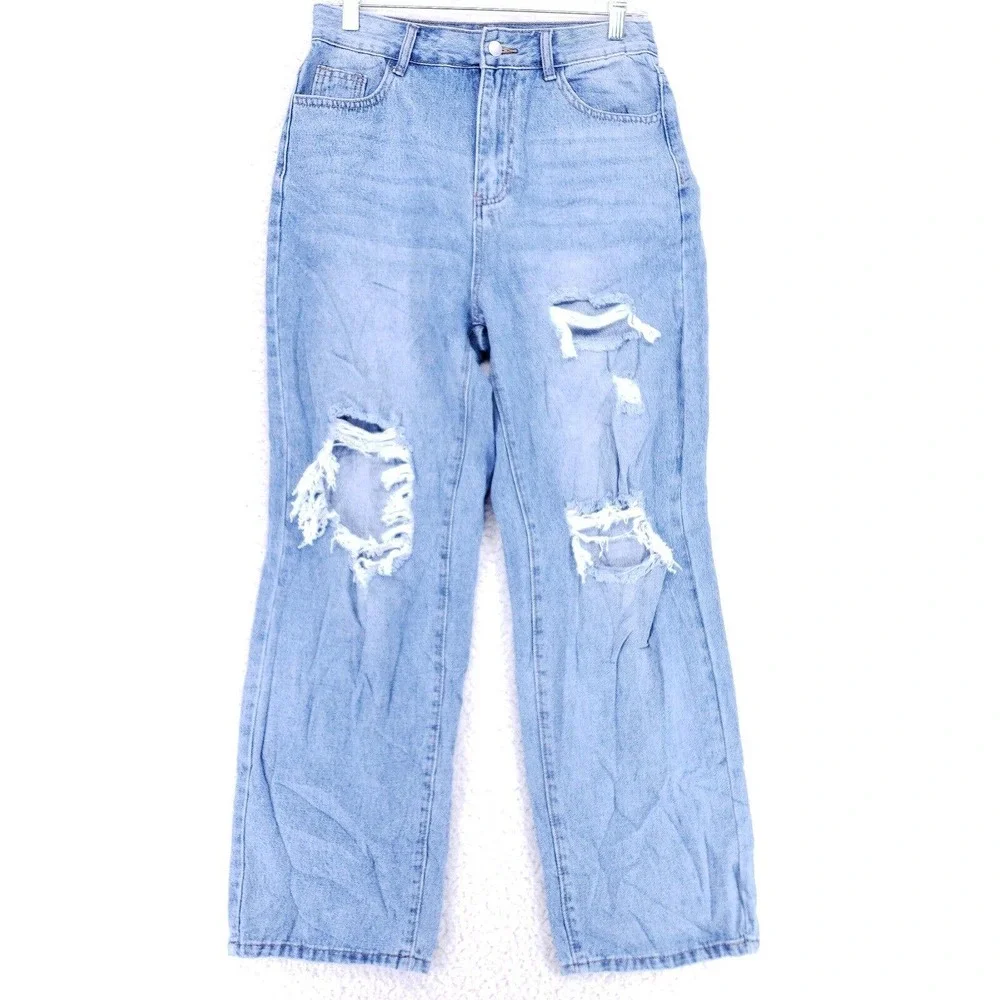 SHEIN Jeans Denim Cotton Womens Size M Blue Straight Stretch VTG Mid Rise Slim